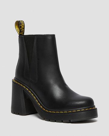 Black Women's Dr Martens Spence Leather Flared Heel Ankle Boots | CA 69CTV